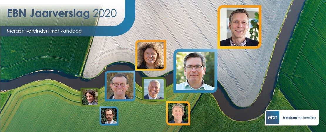 Afbeelding voorkant EBN jaarverslag 2020: morgen verbinden met vandaag - met foto's van EBN collega's en samenwerkingspartners