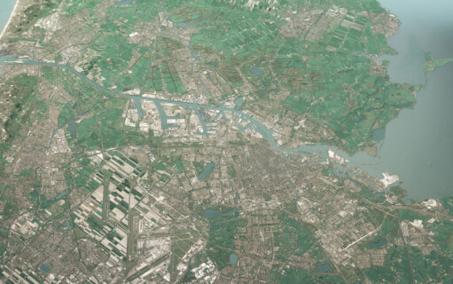 Een satellietbeeld van de metropoolregio Amsterdam
