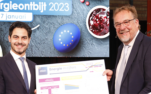 Foto van Rob Jetten en Jan Willem van Hoogstraten met infographic