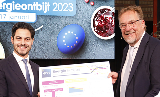 Foto van Rob Jetten en Jan Willem van Hoogstraten met infographic