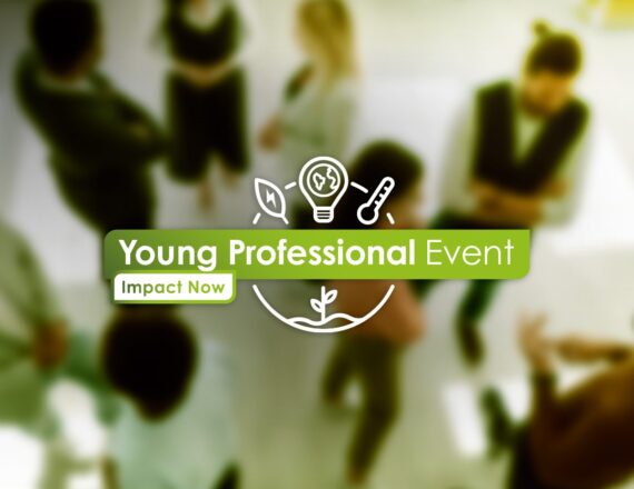 Decoratieve afbeelding met tekst 'Young Professional Event - Impact Now'