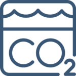 Icoon met golfjes, de zeebodem en daaronder het woord CO2