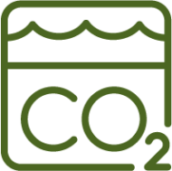 Icoon van een zee met onder de zeebodem het woord 'CO2'