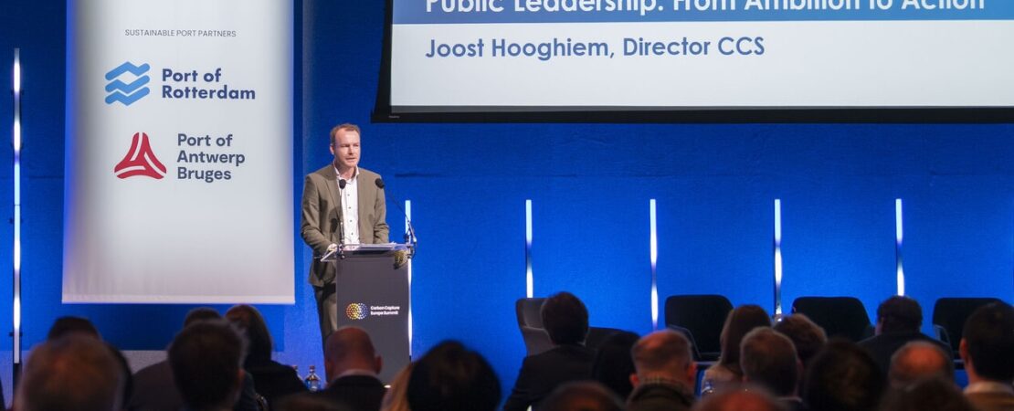 Joost Hooghiem van EBN spreekt over Carbon Capture and Storage tijdens Carbon Capture Europe Summit in Rotterdam