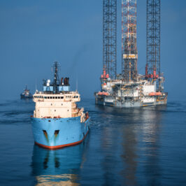 Foto van boot die naar platform vaart